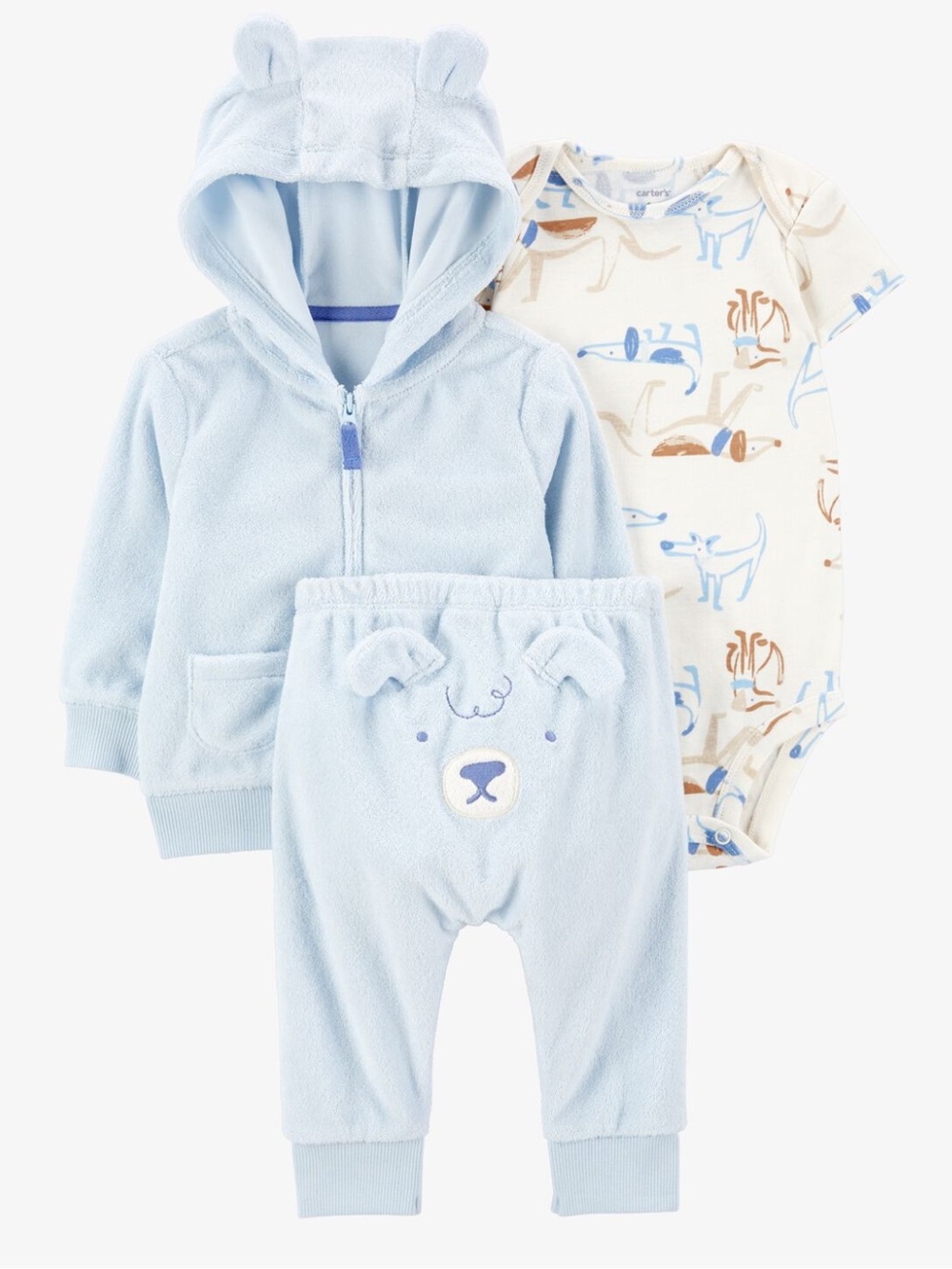 NWT Blue and Cream Baby 3-Piece Dog Print Outfit, 12m